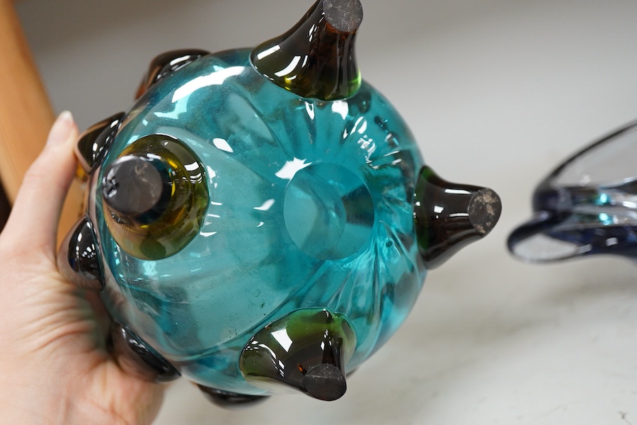 A 1960's studio glass vase and centrepiece, tallest 15.5cm